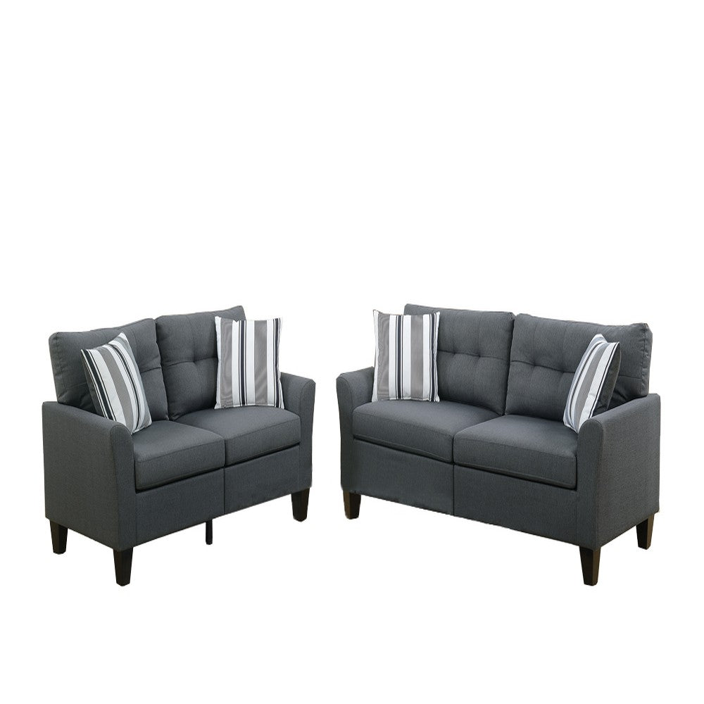 Glossy Polyfiber 2 Piece Sofa Set In Charcoal Gray - PDX-F6533