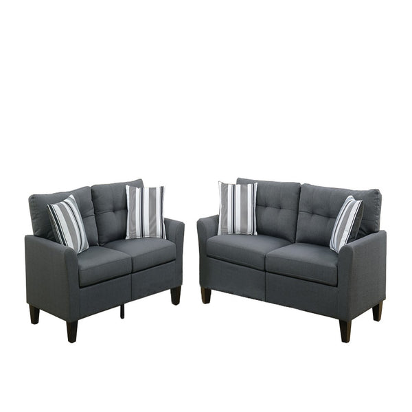 Glossy Polyfiber 2 Piece Sofa Set In Charcoal Gray - PDX-F6533