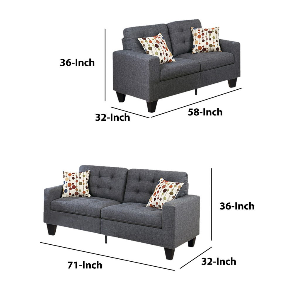 Linen Fabric 2 Pieces Sofa Set In Gray