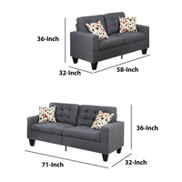 Linen Fabric 2 Pieces Sofa Set In Gray