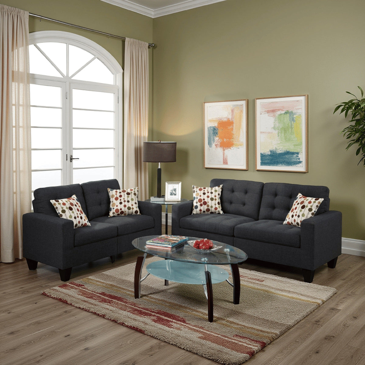 Linen Fabric 2 Pieces Sofa Set In Gray
