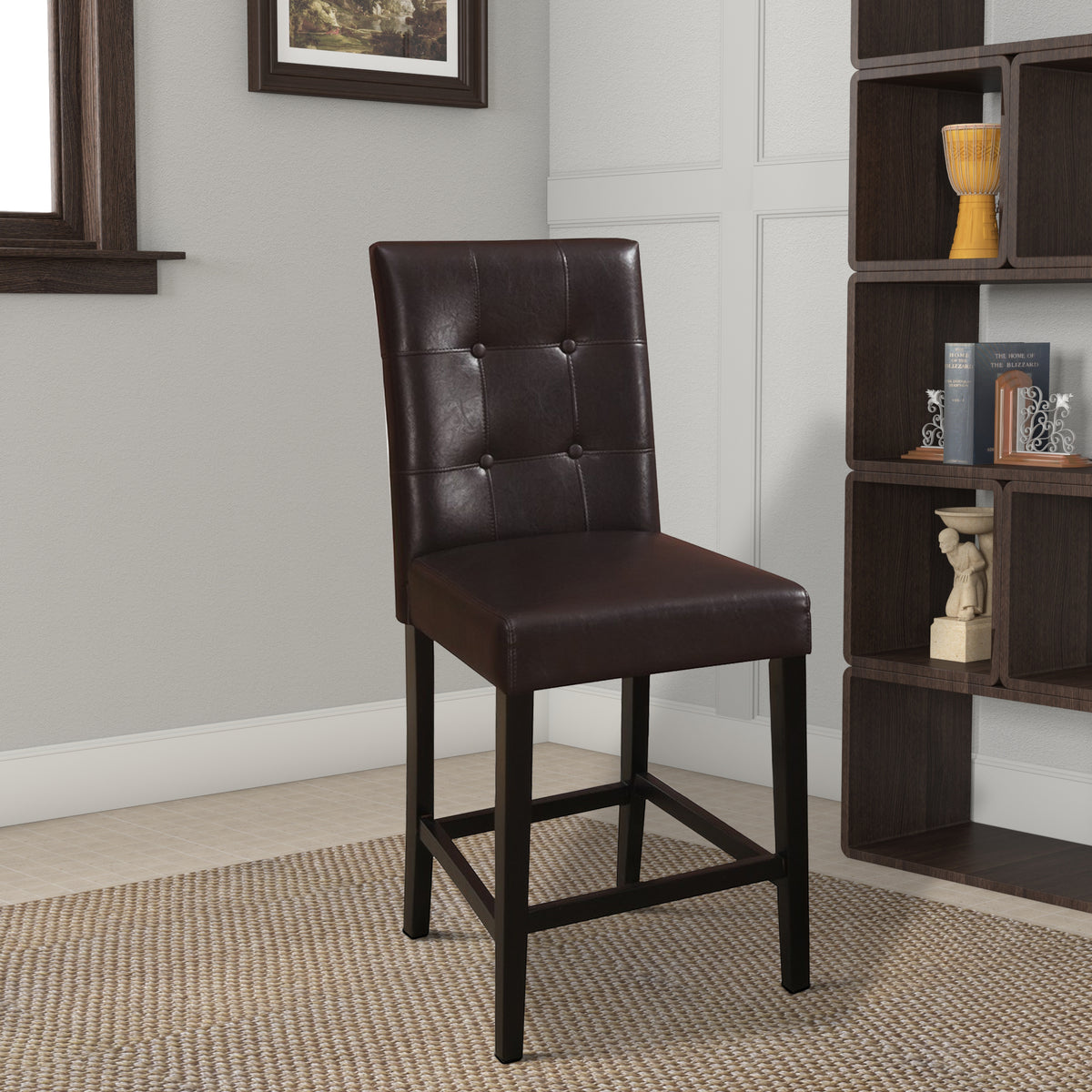 Wooden height chair With Button Tufted Back Set Of 2 Brown - BM171197