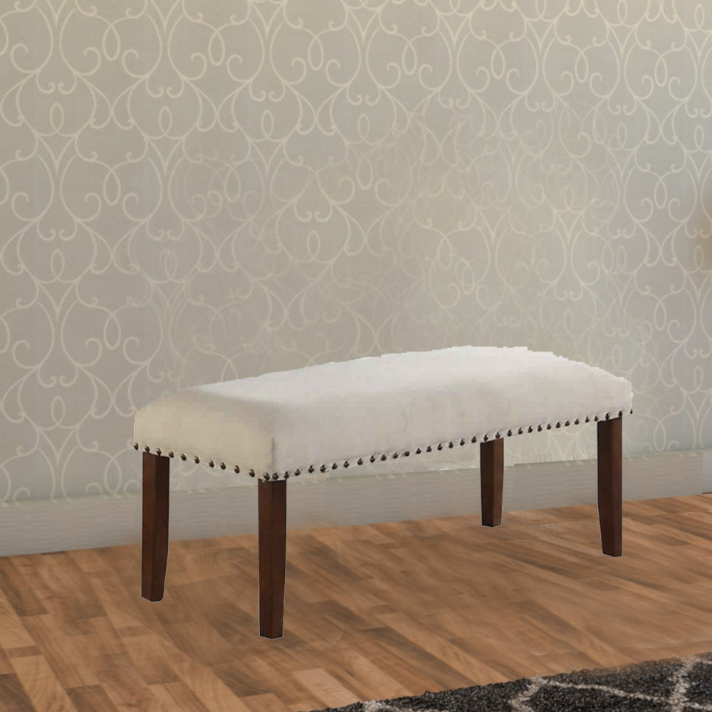 BM171246 Rubber Wood Bench With Nail trim head design Brown and Cream