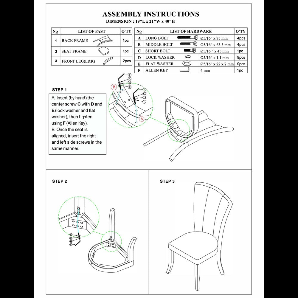 Leather Upholstered Dining Chair In Poplar Wood, Set Of 2,Black - BM171539