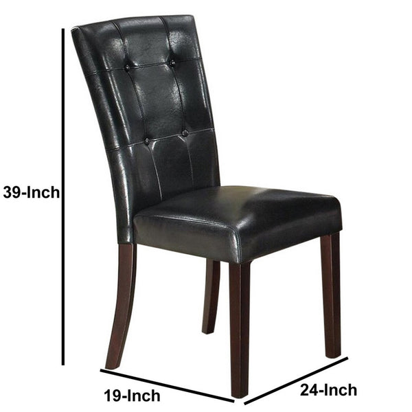 Leather Upholstered Dining Chair With Button Tufted Back Set Of 2 Black - BM171560