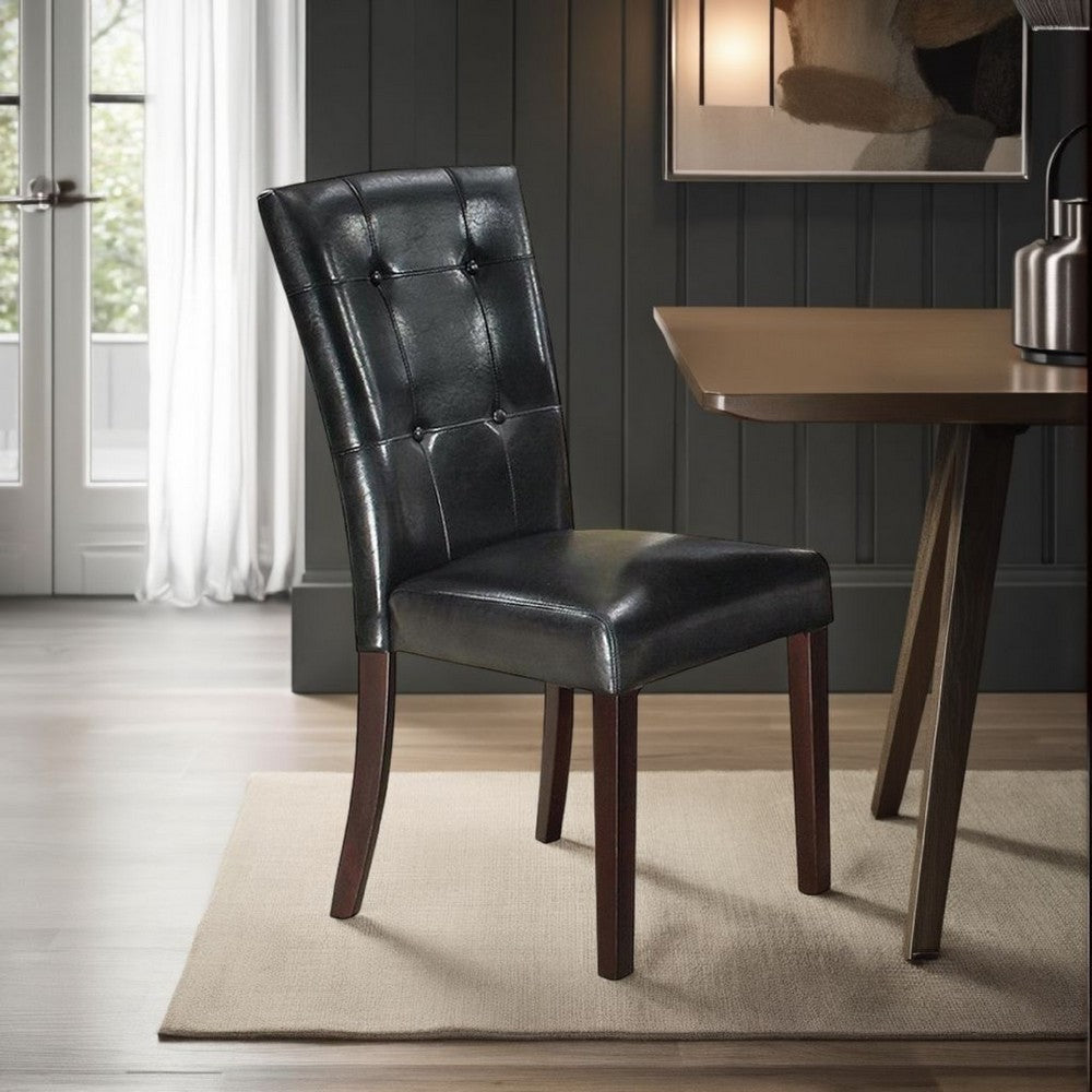 Benzara Leather Upholstered Dining Chair With Button Tufted Back