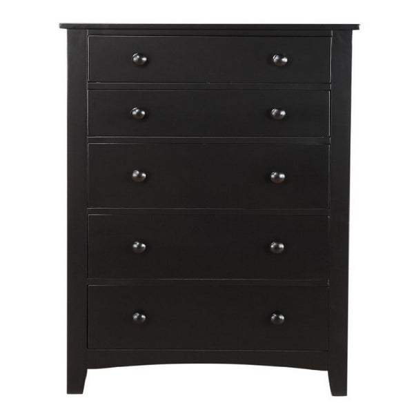 Pine Wood With Varied Size 5 Drawer Chest, Black - PDX-F4237