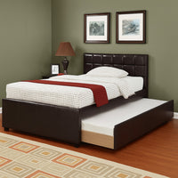 Entralling Twin Bed With Trundle  Squ Tufted Head Boards Espresso,Brown