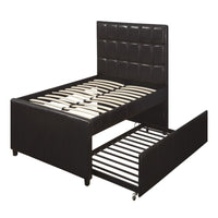 Entralling Twin Bed With Trundle  Squ Tufted Head Boards Espresso,Brown - PDX-F9215T
