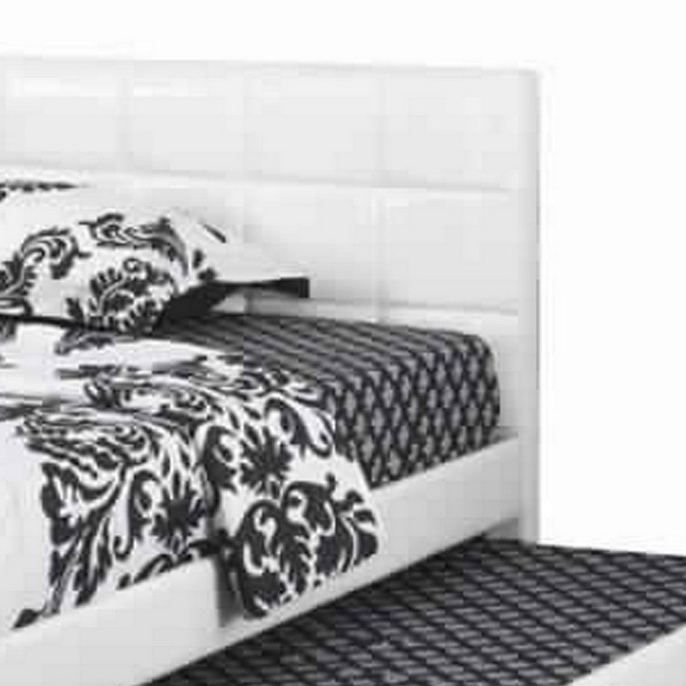 Multi utility Twin Bed With Trundle Squ Tufted Head Boards White