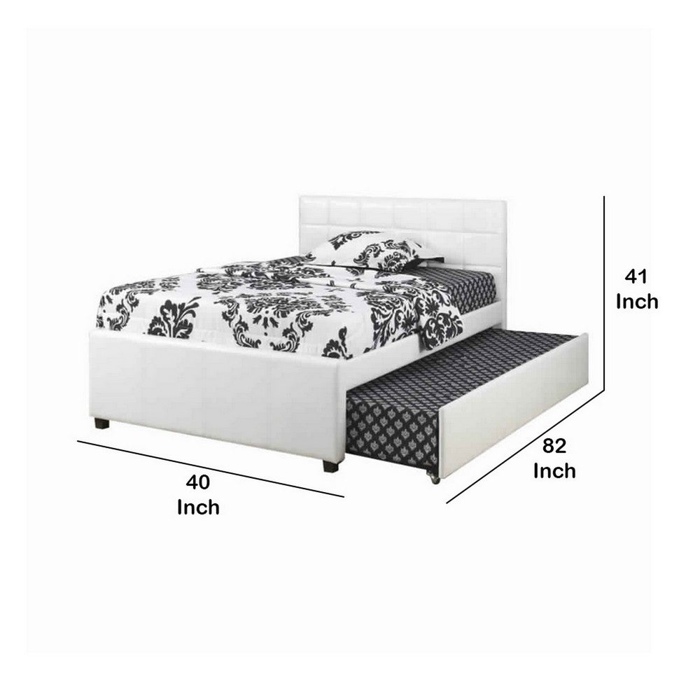 Multi utility Twin Bed With Trundle Squ Tufted Head Boards White