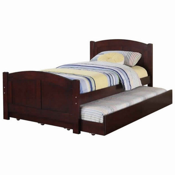Fascinating Wooden Twin Bed With Trundle, Cherry Brown - PDX-F9217