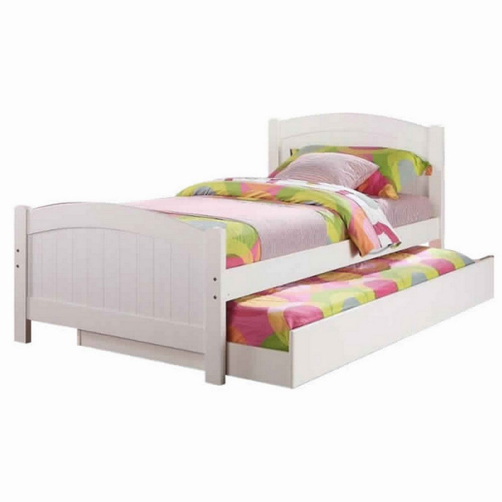 Stylish Twin Bed With Trundle, White