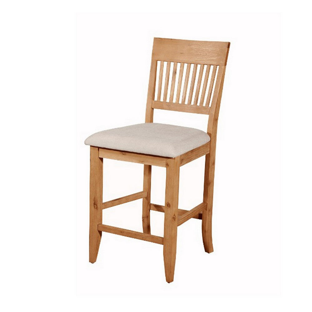 Wooden Pub Chair With Beige Fabric Upholstery Set Of 2