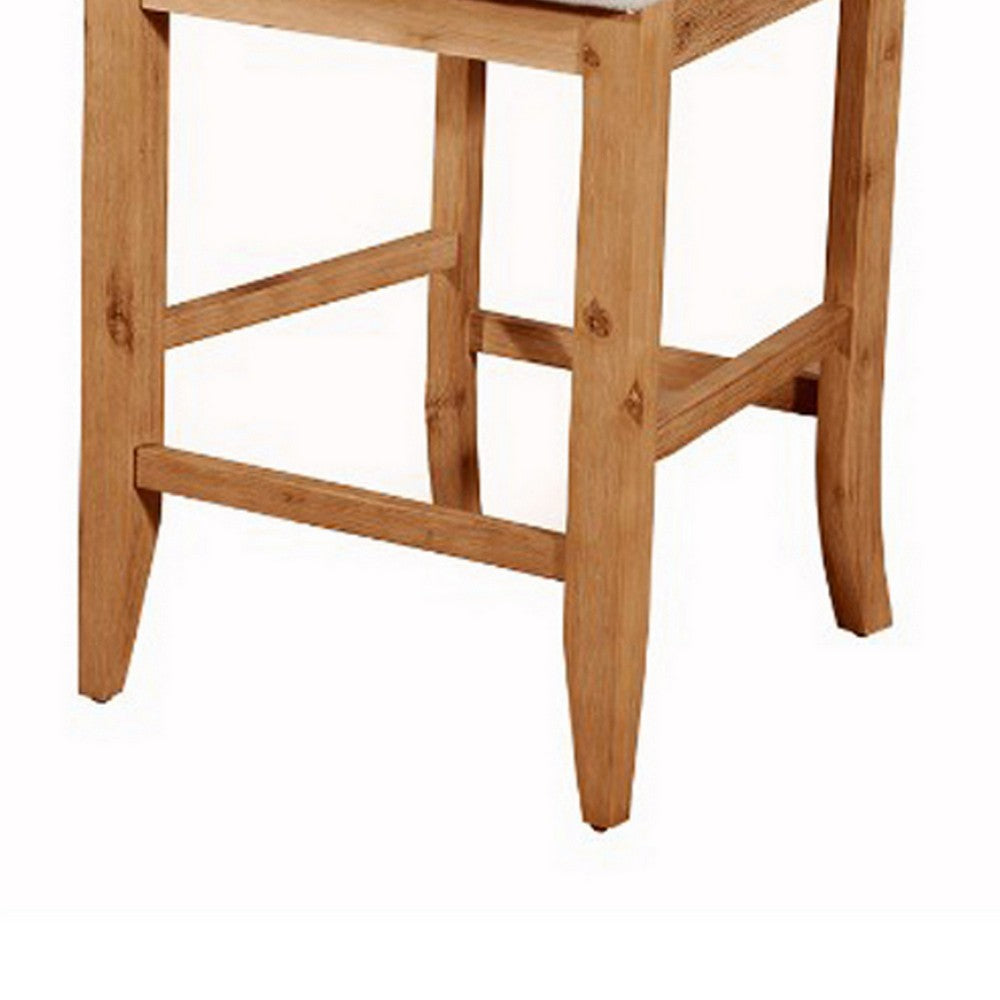 Wooden Pub Chair With Beige Fabric Upholstery Set Of 2