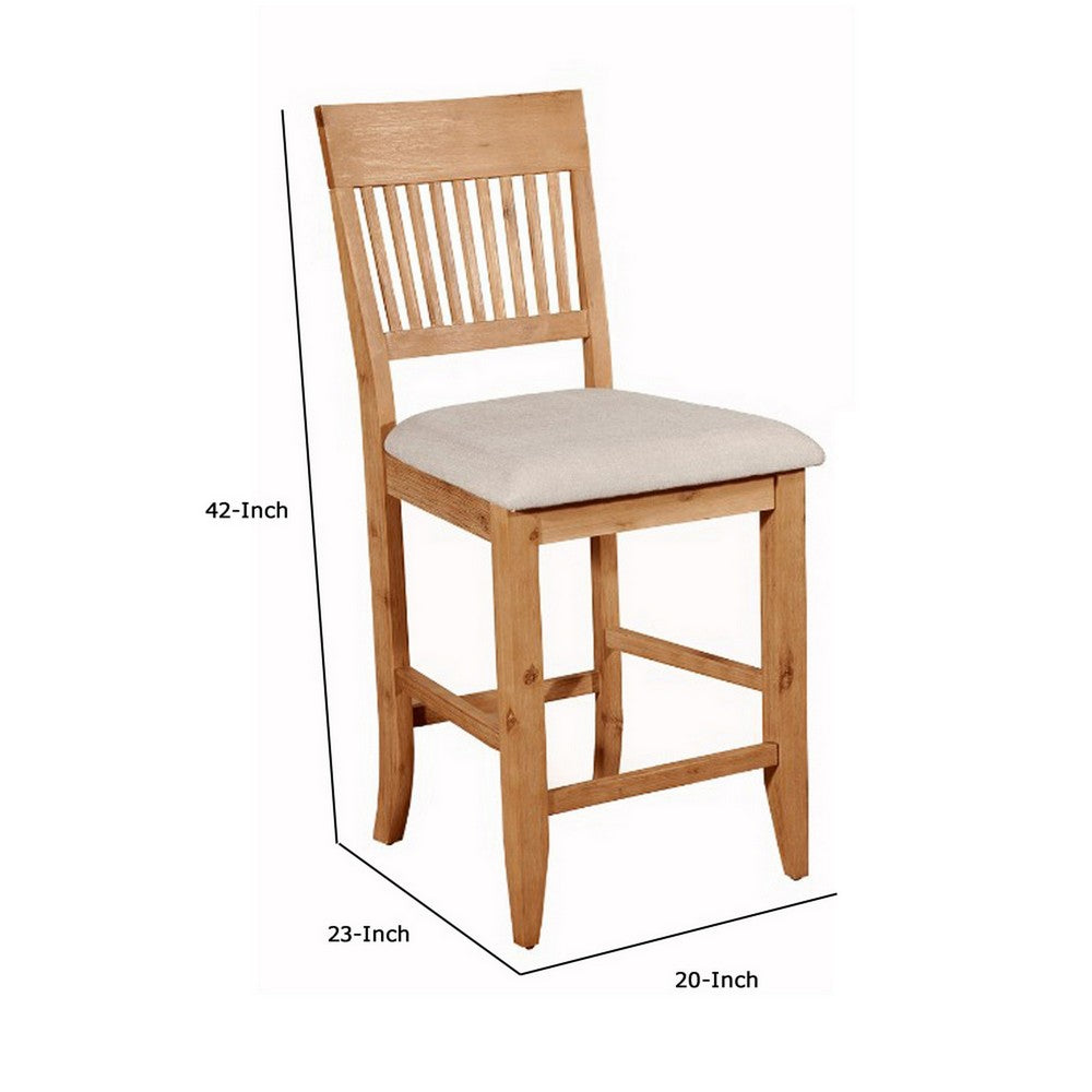 Wooden Pub Chair With Beige Fabric Upholstery Set Of 2