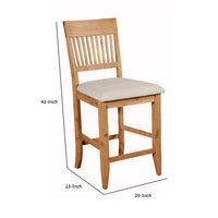 Wooden Pub Chair With Beige Fabric Upholstery Set Of 2