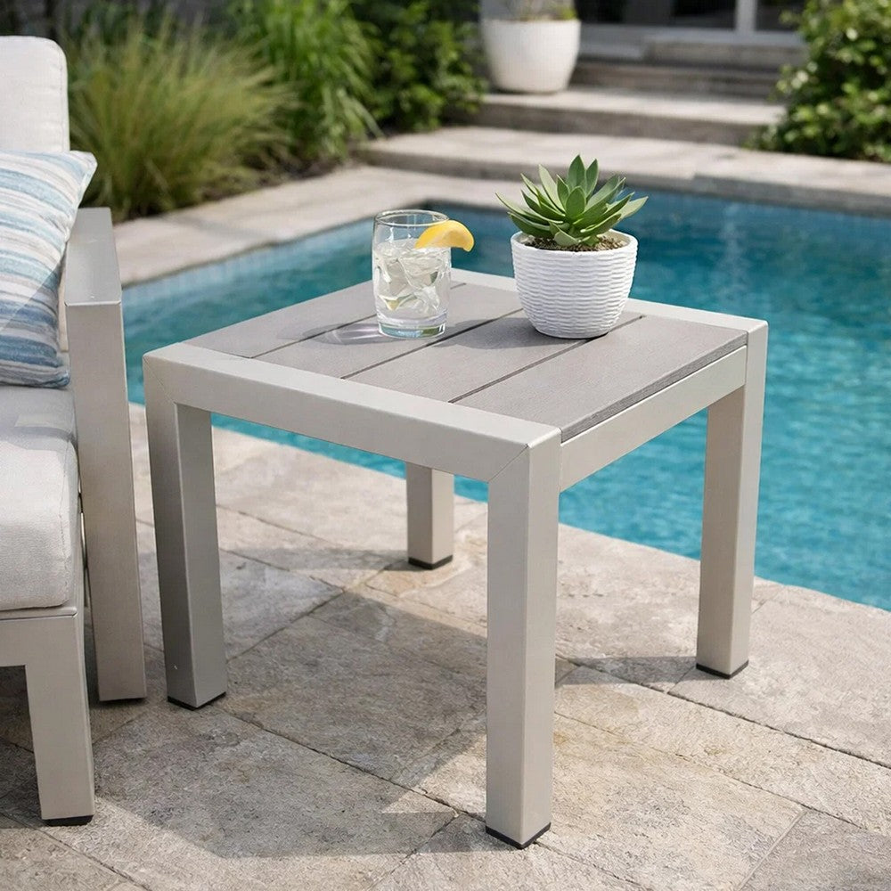16 Inch Outdoor Side Table, Highly Functional, Easy Movable, Gray - BM172081