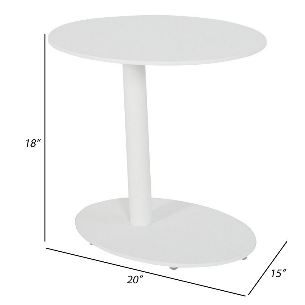 BM172103 Metal Outdoor Side Table With Oval Top and Base, White