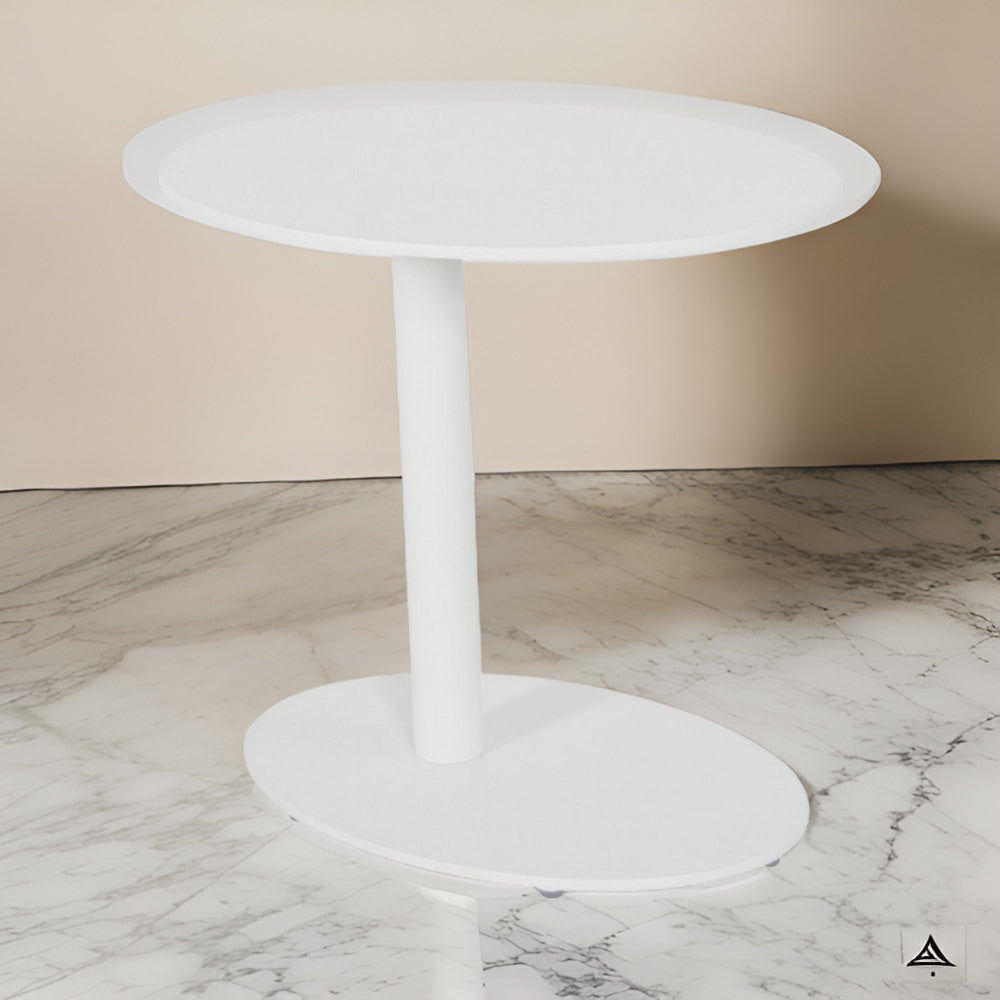 BM172103 Metal Outdoor Side Table With Oval Top and Base, White