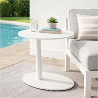 BM172103 Metal Outdoor Side Table With Oval Top and Base, White