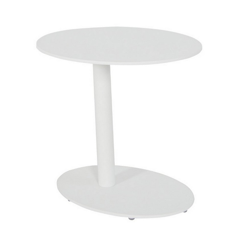 BM172103 Metal Outdoor Side Table With Oval Top and Base, White