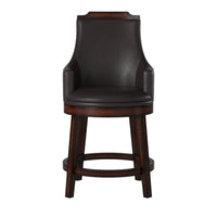 Wood & Leather Counter Height Chair With Swivel Mechanism, Brown & Black, Set Of 2 - BM176340