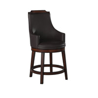 Wood & Leather Counter Height Chair With Swivel Mechanism, Brown & Black, Set Of 2 - BM176340