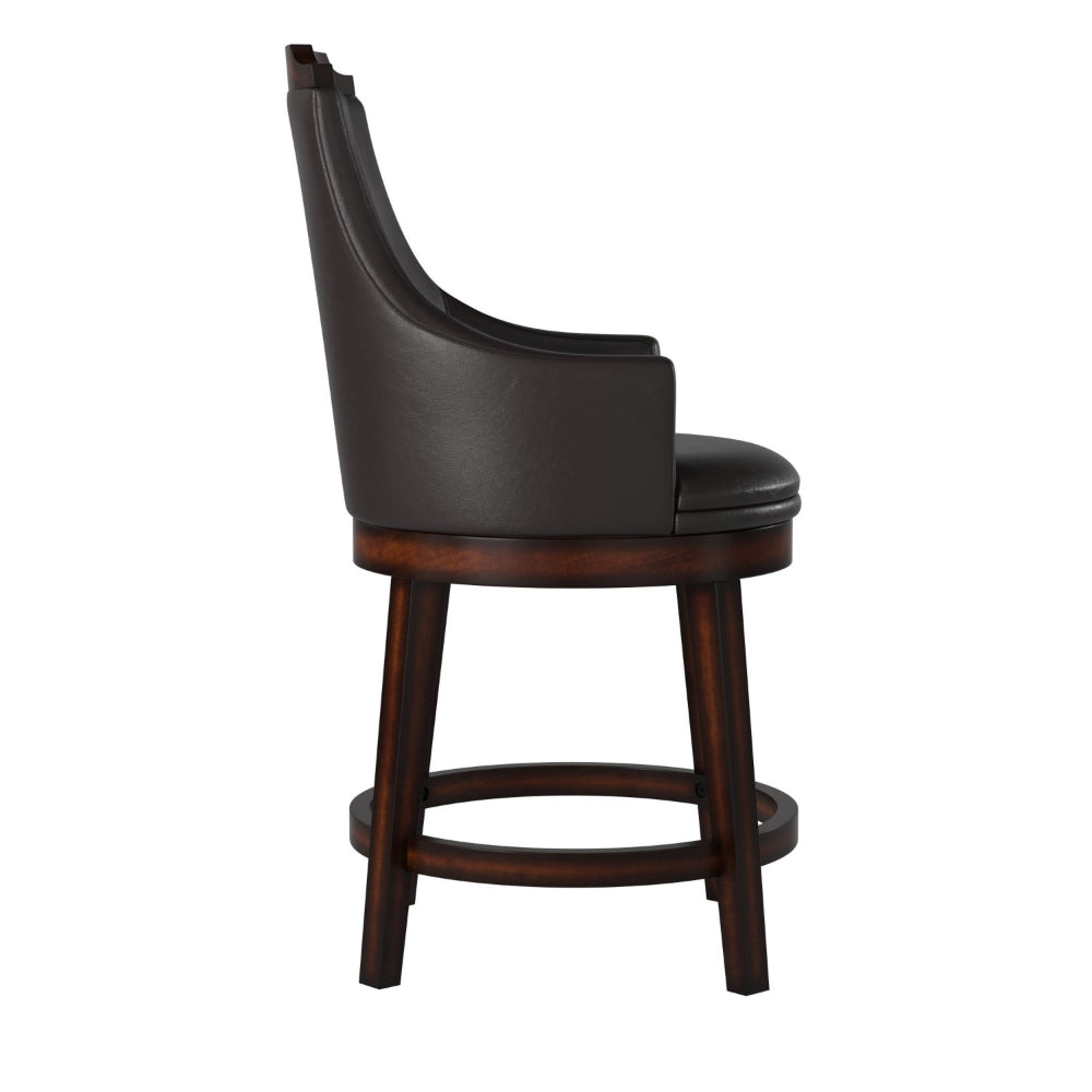 Wood & Leather Counter Height Chair With Swivel Mechanism, Brown & Black, Set Of 2 - BM176340