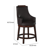 Wood & Leather Counter Height Chair With Swivel Mechanism, Brown & Black, Set Of 2 - BM176340