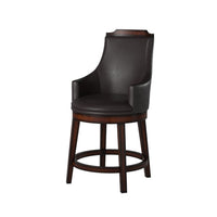 Wood & Leather Counter Height Chair With Swivel Mechanism, Brown & Black, Set Of 2 - BM176340