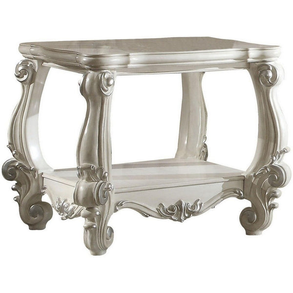 Wooden End Table with Bottom Shelf in White - AMF-82124