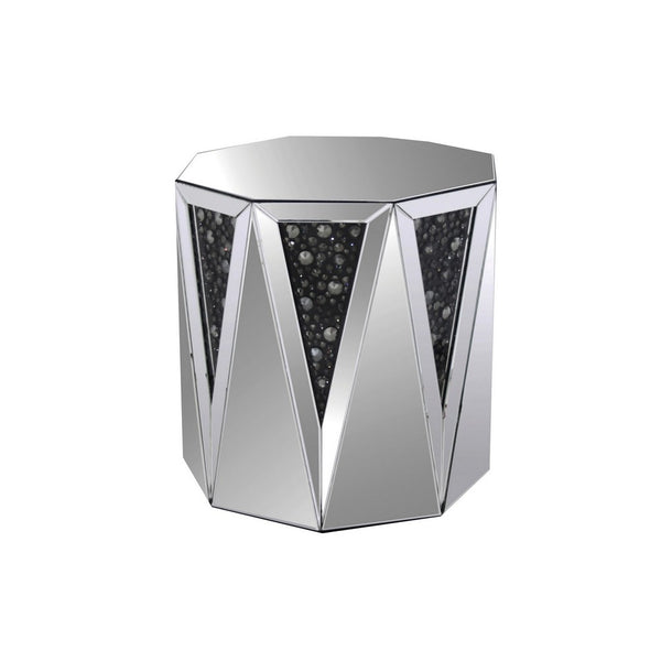 End Table With Octagonal Mirrored Top, Clear And Black - AMF-82777