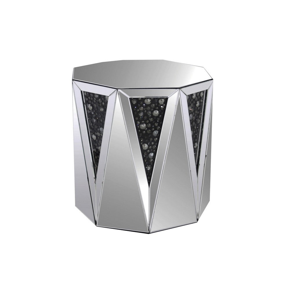 End Table With Octagonal Mirrored Top, Clear And Black - AMF-82777