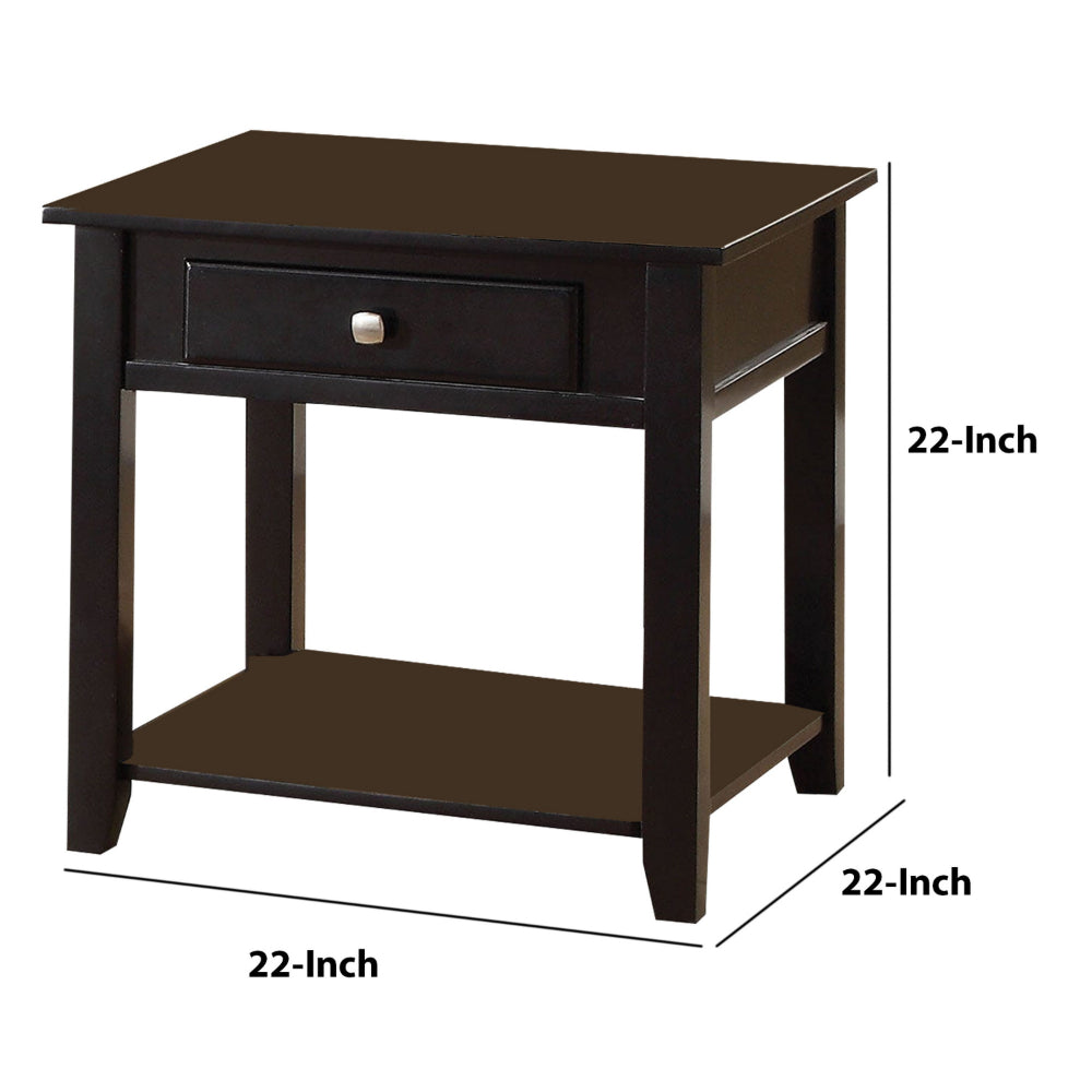 Wooden End Table with One Drawer and One Shelf, Black  - BM177674