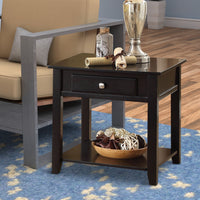 Wooden End Table with One Drawer and One Shelf, Black  - BM177674