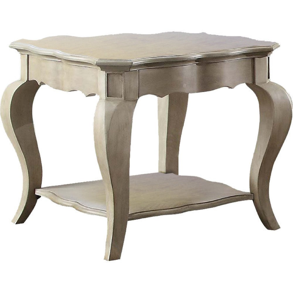 Wooden End Table with Lower Shelf in Antique Taupe Silver Finish - BM177695