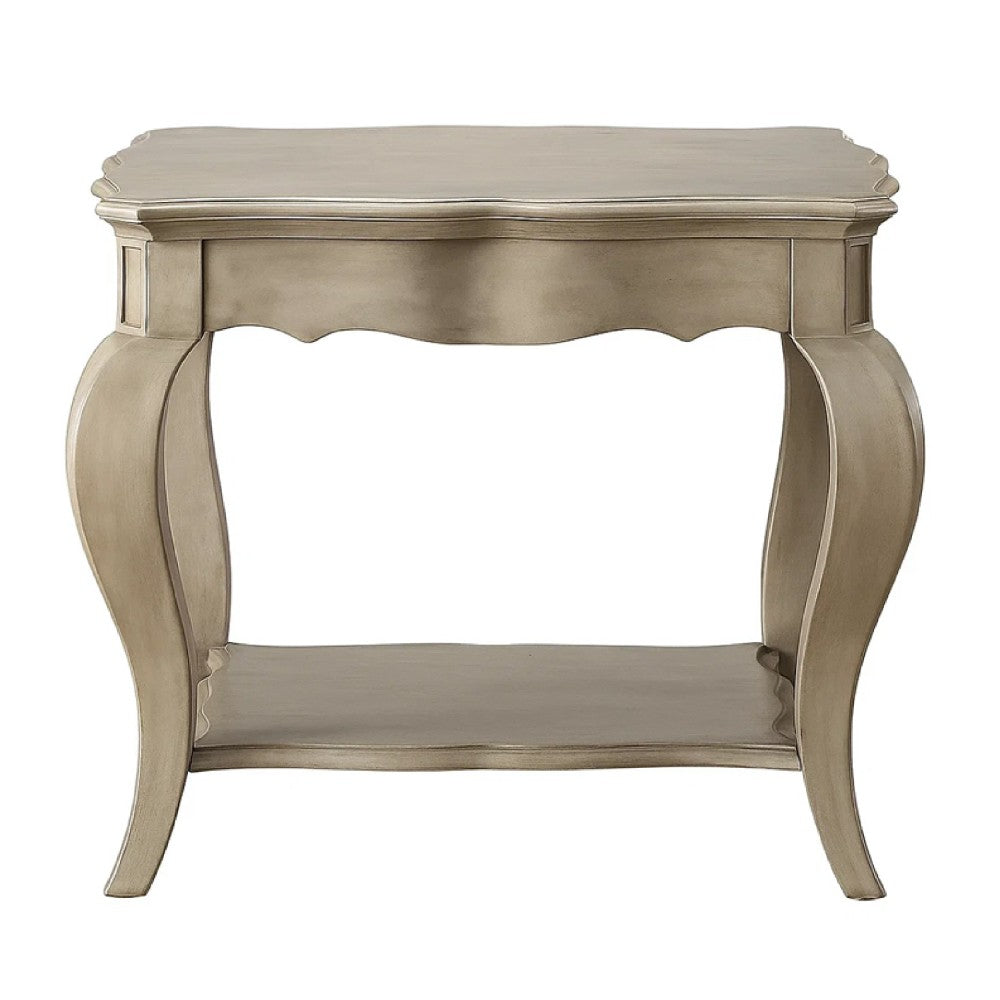 Wooden End Table with Lower Shelf in Antique Taupe Silver Finish - BM177695