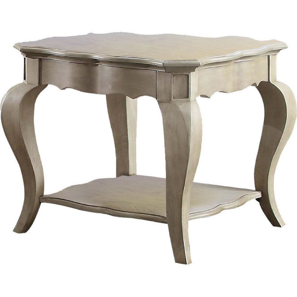 Wooden End Table with Lower Shelf in Antique Taupe Silver Finish - BM177695