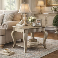 Wooden End Table with Lower Shelf in Antique Taupe Silver Finish - BM177695