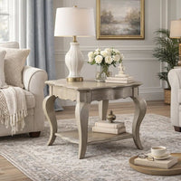 Wooden End Table with Lower Shelf in Antique Taupe Silver Finish - BM177695