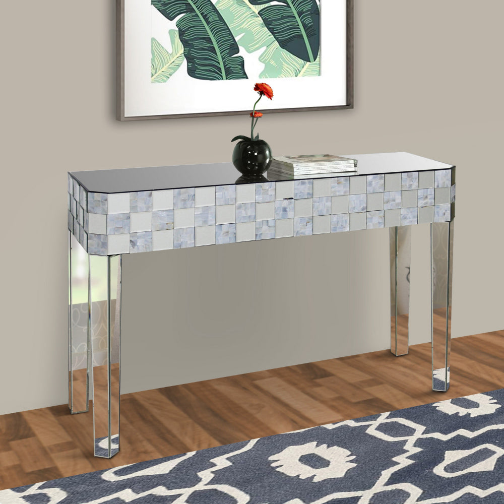 BM177702 - Frosted Chequered Pattern Console Table In Rectangular Shape, Clear