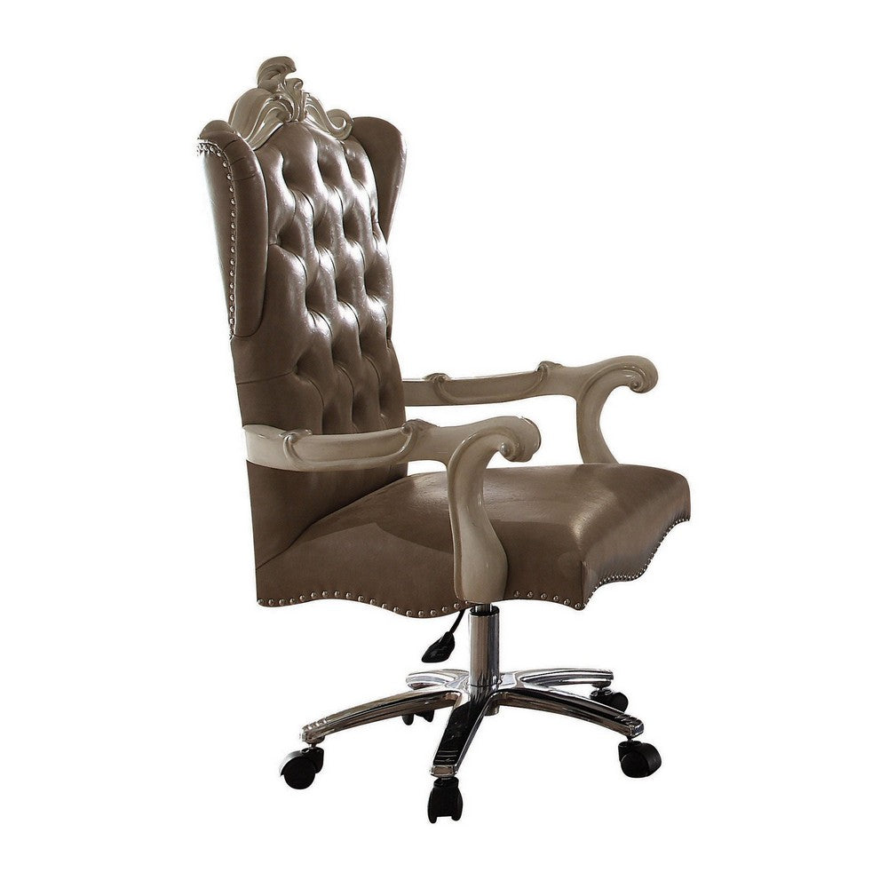 Leather Upholstered Executive Chair With Lift in Brown and Bone White Finish - AMF-92277