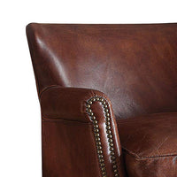 Leather Upholstered Accent Chair With Nail head Trim, Dark Brown - BM177728