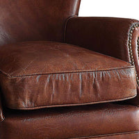Leather Upholstered Accent Chair With Nail head Trim, Dark Brown - BM177728
