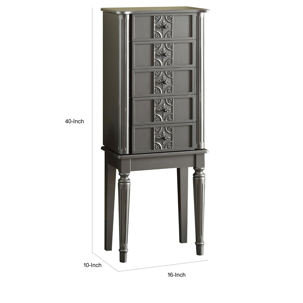 Wood Jewelry Armoire With 5 Drawers in Silver  - BM177733