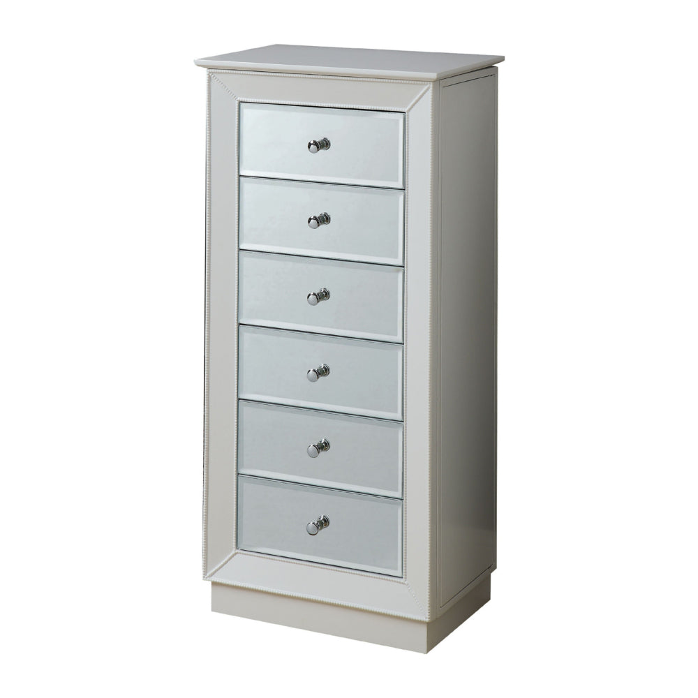 Wood Jewelry Armoire Having 6 Drawers with Mirror Front, White  - BM177736