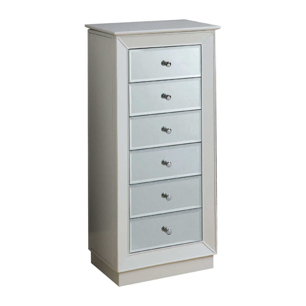 Wood Jewelry Armoire Having 6 Drawers with Mirror Front, White  - BM177736