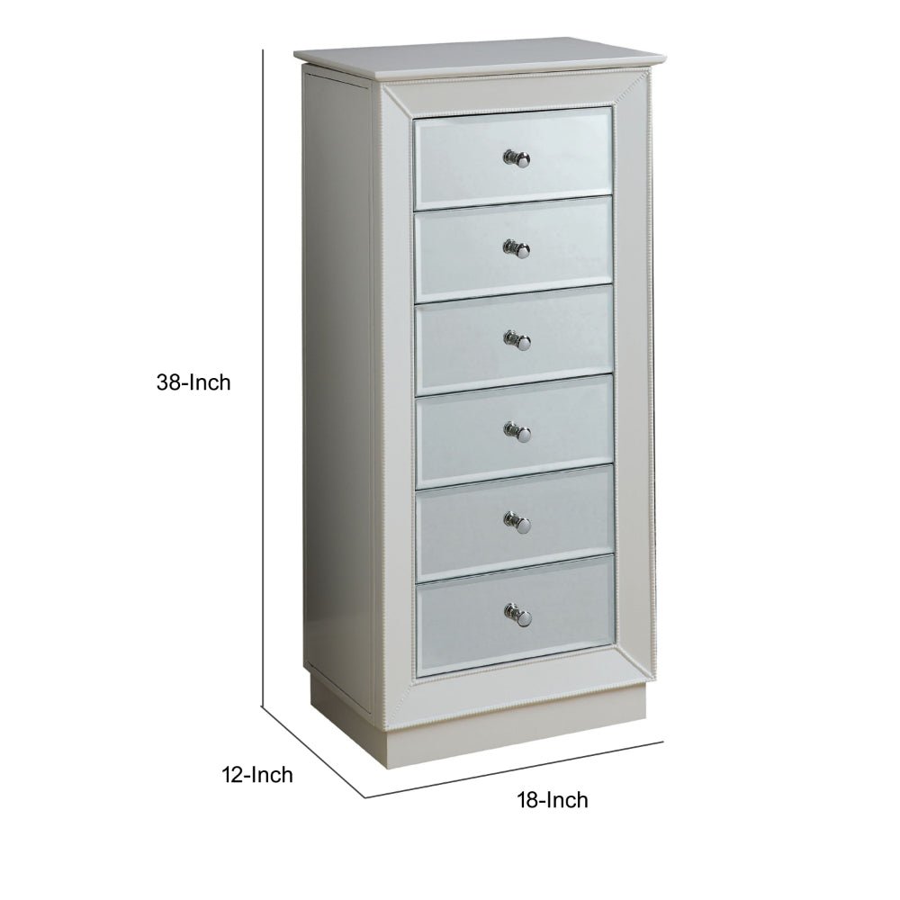 Wood Jewelry Armoire Having 6 Drawers with Mirror Front, White  - BM177736