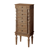 Wood Jewelry Armoire With 6 Drawers And Top Lid in Weathered Oak Brown  - BM177738